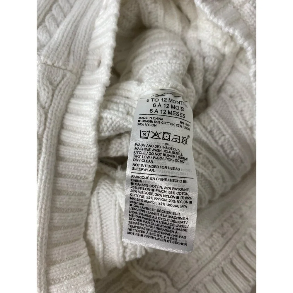 Janie & Jack Infant Cable Knit White Hooded Jumpsuit Henley Top Size 6-12M‎
